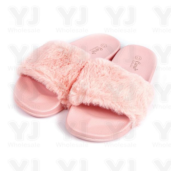 Furry Faux Fur Fuzzy Slippers Cute Fluffy Sandals Pink 24 Pairs